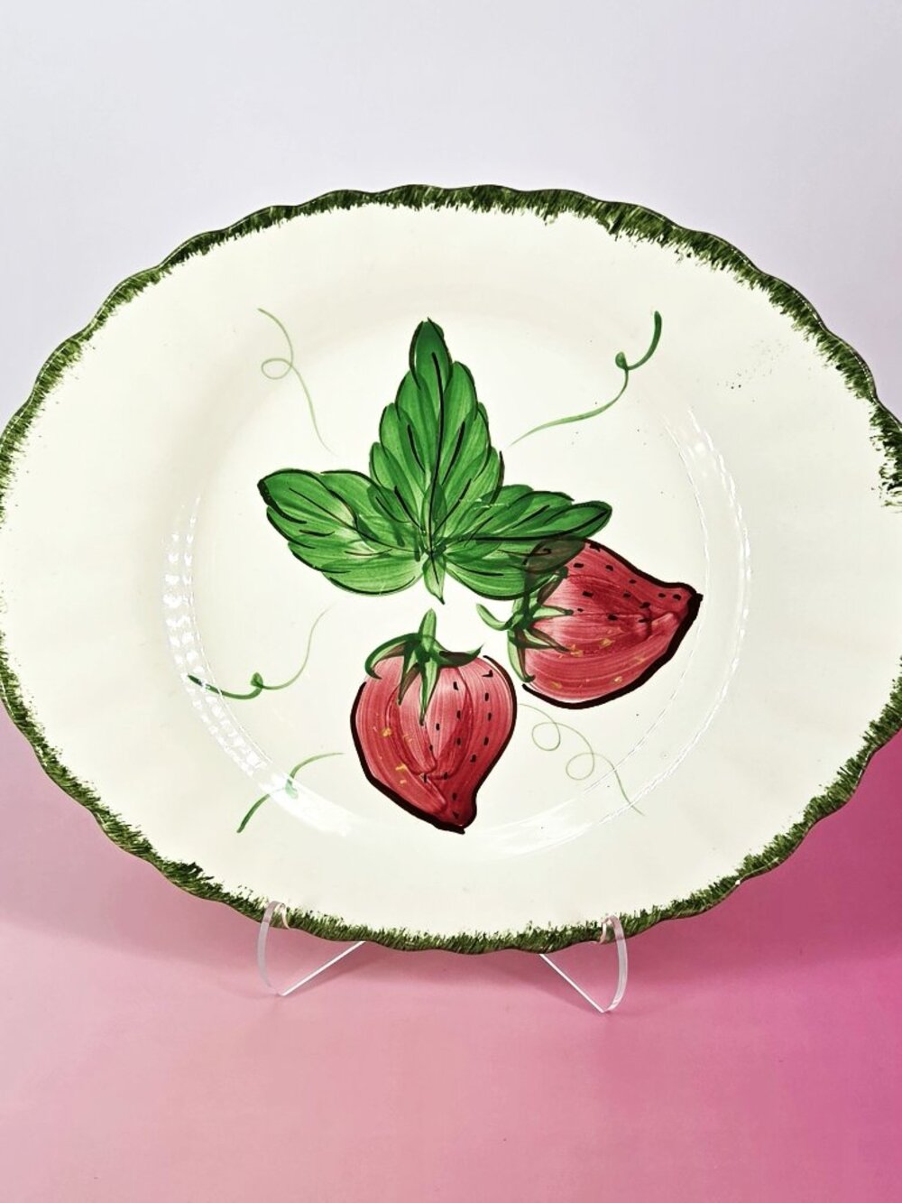 Blue Ridge Pottery VTG Oval Hand Painted Wild Strawberry Ceramic Serving Platter